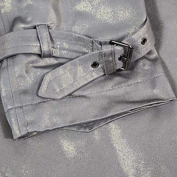 Metallic Gray Pewter Bronze Boxy Coat with Pleated Back Mad Max Moto - Picture 11 of 15